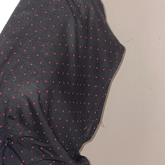 Zara Semi Sheer Crop Blouse Shirt Black Red Polka Dots Smock Waist Deep V Sz L - Picture 3 of 9